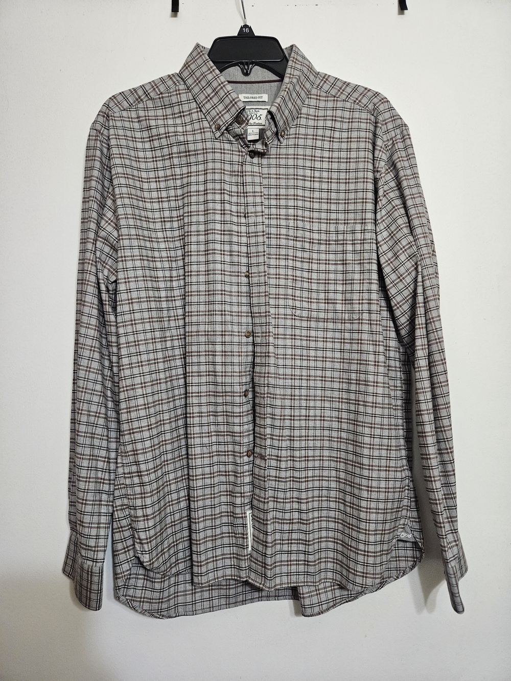 Jos. A. Bank Men’s Gray and Brown Plaid Button-Down Shirt